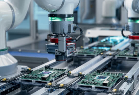 Robotic assembly line of circuit board components